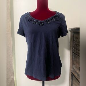 Croft & Barrow Blue Embellished Short Sleeve Tee